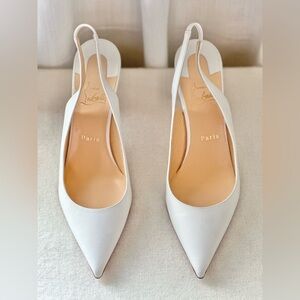 New Authentic CHRISTIAN LOUBOUTIN WHITE CLARE SLING 80 PATENT WHITE PUMPS